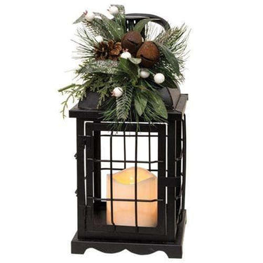 Lighted Metal Holiday Lantern w/Greenery, 13